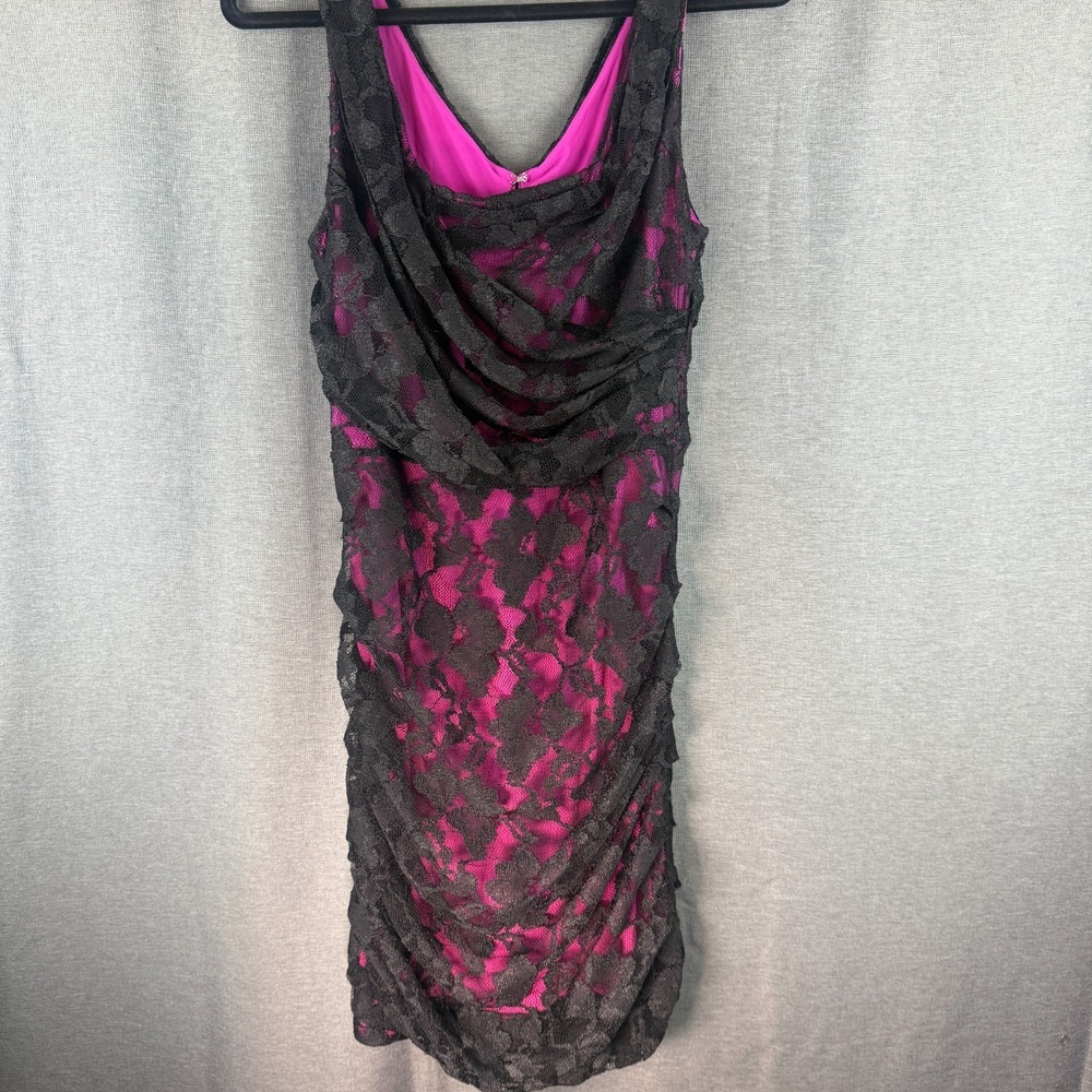 Express Black Fuchsia Ruched Lace Bodycon Cocktail LBD Size‎ 8 Y2K 90s Club Sexy